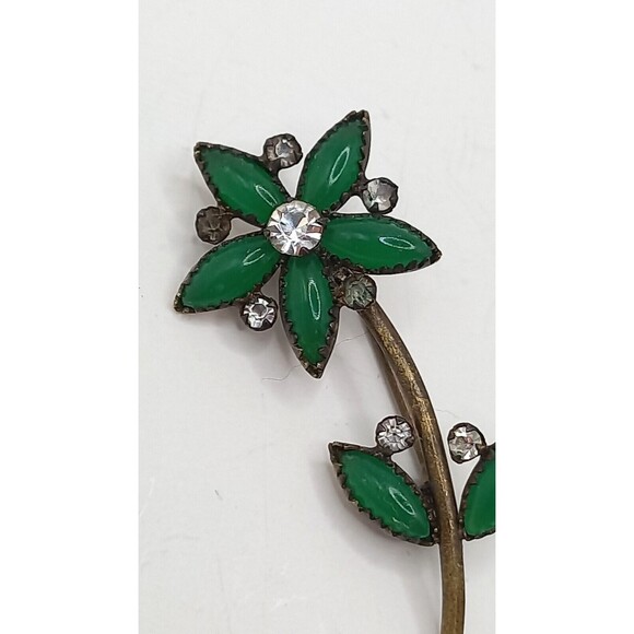 Antique Flower Brooch Green Stone  Old C Clasp - Picture 5 of 10